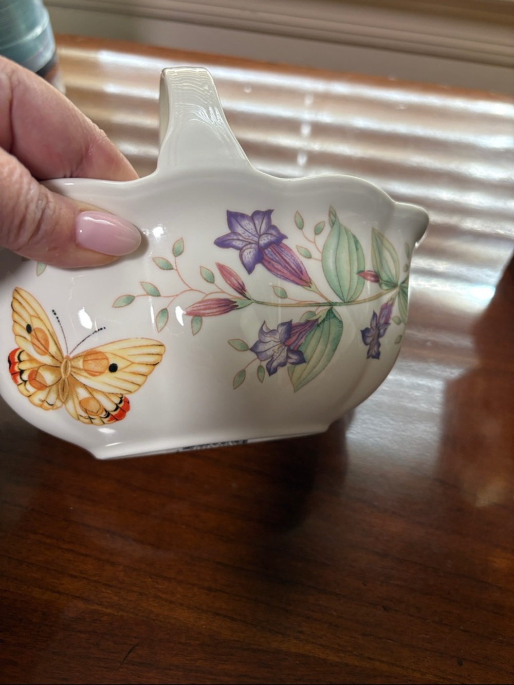 Lenox White Porcelain Basket with Multicolor Floral and Butterfly Motif